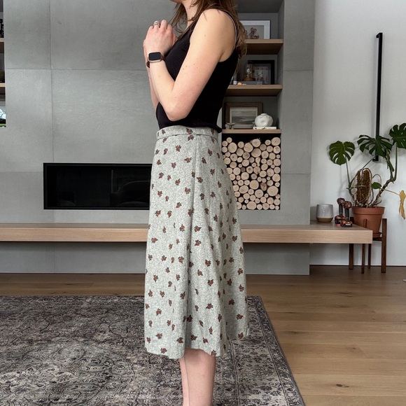 Vintage Grey Floral Midi a line Skirt union made xs s - Picture 4 of 14